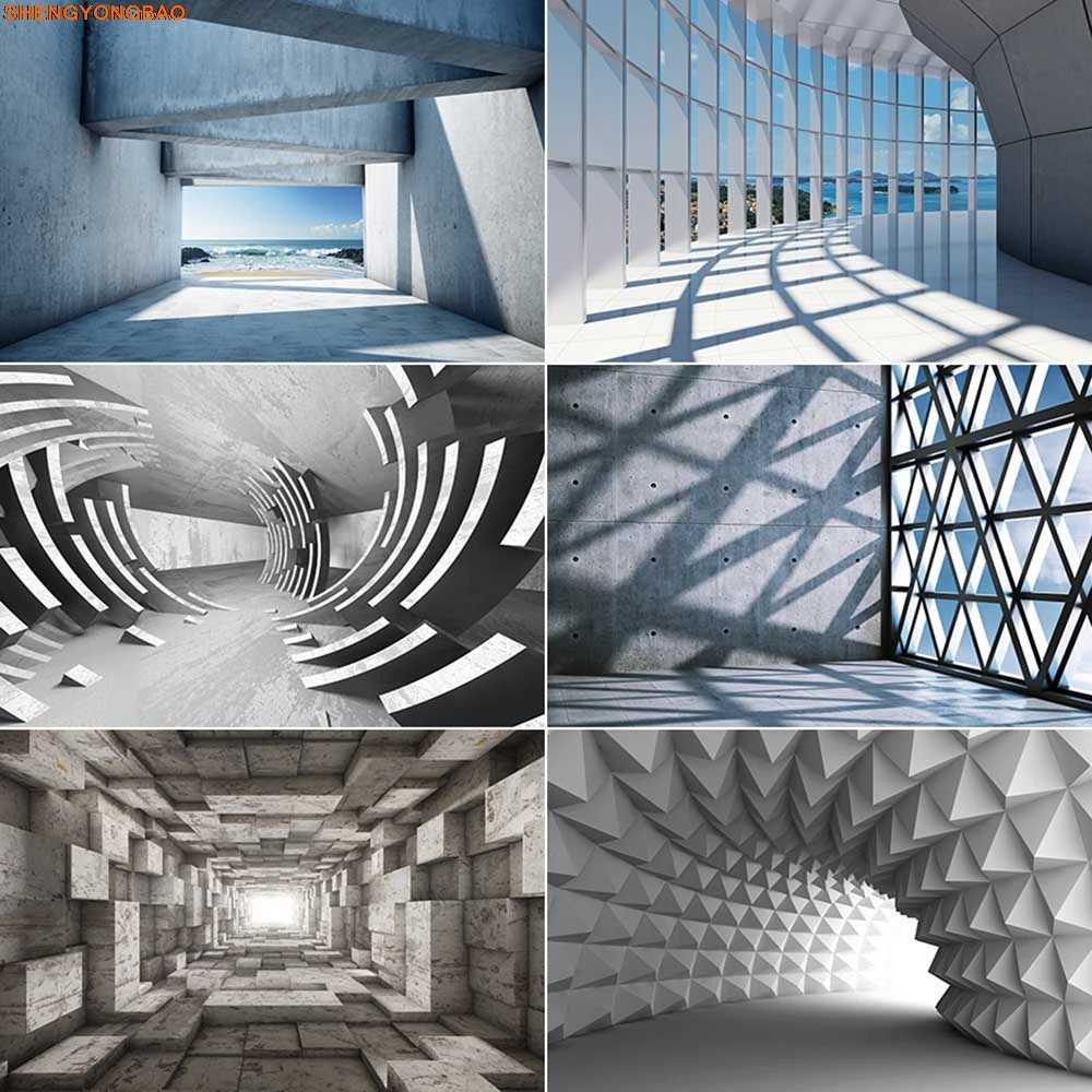 

3D Geometrical Grey Photography Background Stereoscopic Space Marble Cement Backdrop Photographic Studio Photozone Props