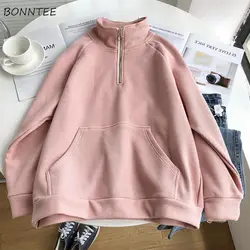 Turtleneck Hoodies Women Waffle Kangaroo Pocket Loose Street Wear Solid Schoolgirls Korean-style Trendy Plus Velvet Pullover New