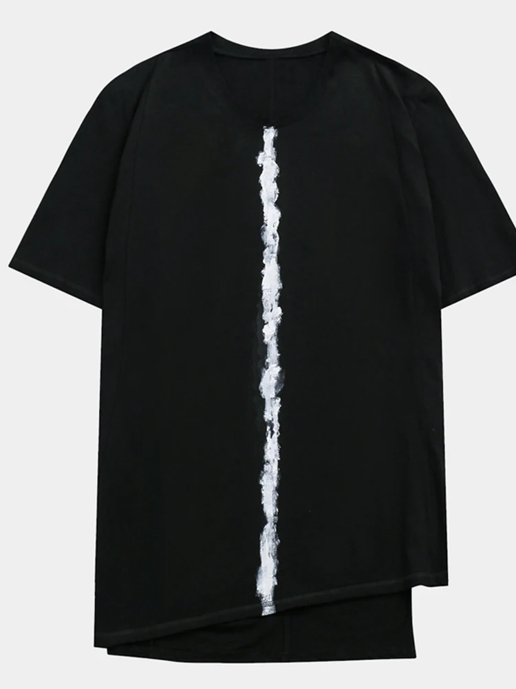 

Dark Avant-Garde Style Clothes Deconstructive Design Yamamoto Kazumi Long hand-painted Japanese T-shirt With Asymmetrical Hem