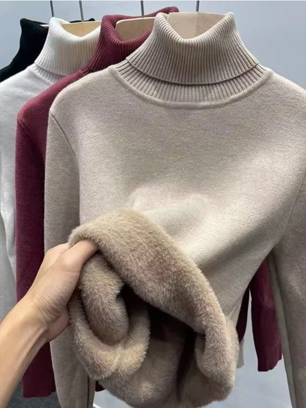 

Thickened Fleece High Collar Women's Knitted Sweater Warm Base Shirt Inner Wear Autumn Winter New Style Korean Fashion