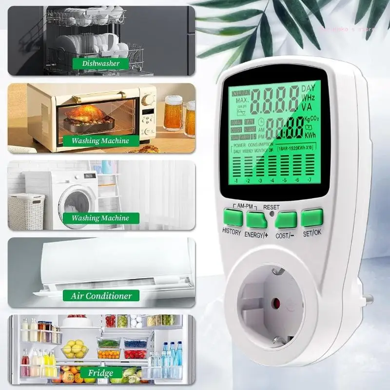 Quá tải Cảnh báo Đồng hồ đo điện năng tiêu thụ Giám sát điện áp & hệ số công suất Cài đặt đơn giản cho các thiết bị gia dụng