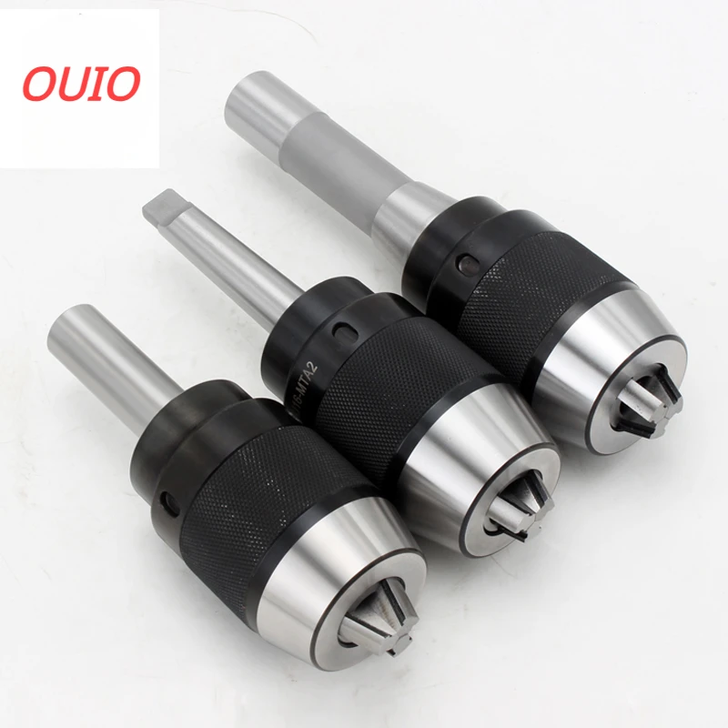 OUIO Automatic Locking Self-tightening Drill Chuck Keyless B10 B12 B16 B18 B22 Lathe tools Toolhoder MTA MTB R8 C20 For Drill