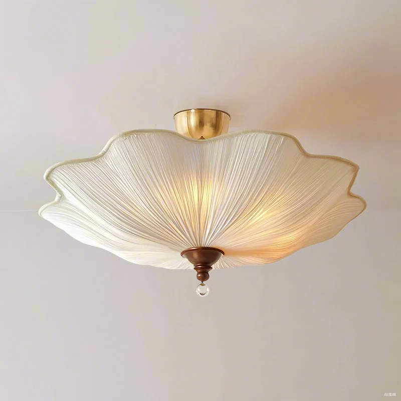 Retro Lotus-leaf Shape White Fabric Ceiling Lights French Living Room Bedroom Restaurant Tea House Eye Protection Hanging Lamps