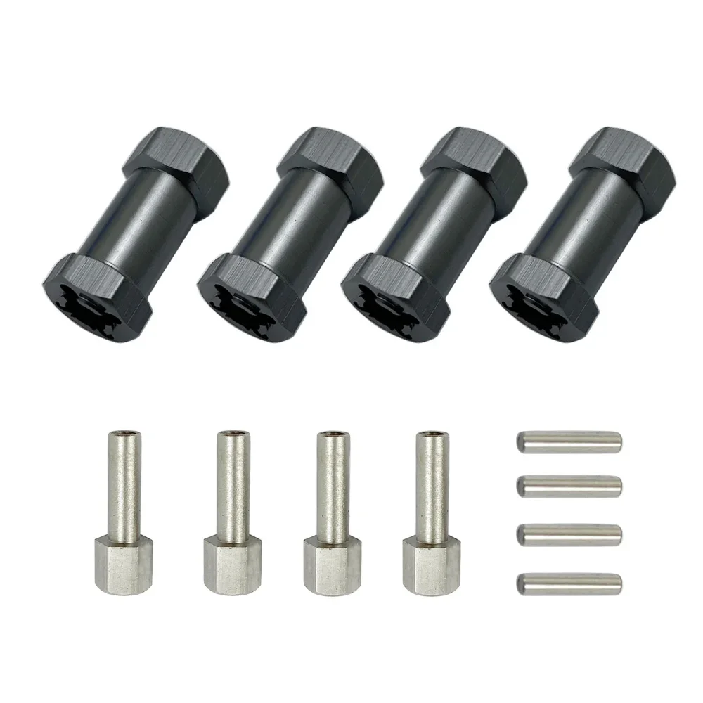 Adaptador de cubo de rueda hexagonal de aluminio, acoplador de extensión, 4 piezas, 12mm, 12/15/20/25mm, para 1/10 RC Car Crawler Axial SCX10 D90