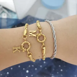 A to Z Letter Anchor Clasp Bracelet Women Men Stainless Steel Twist Rope Chain Sailor Geometric DIY Name Gold Silver Color