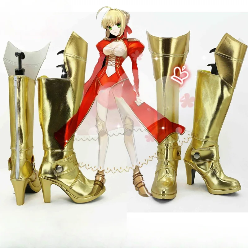 เฟท สเตย์ ไนท์ เนโร คลอเดียสคอสเพลย์เครื่องแต่งกายรองเท้าอะนิเมะแฮนด์เมดหนังเทียมสีทองรองเท้าบูทรองเท้า