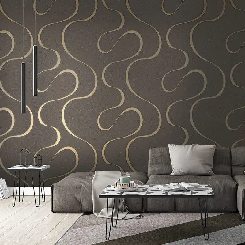 Nordic geometric lines curve wave embossed PVC wallpaper modern minimalist living room bedroom high-end home decoration Coffee