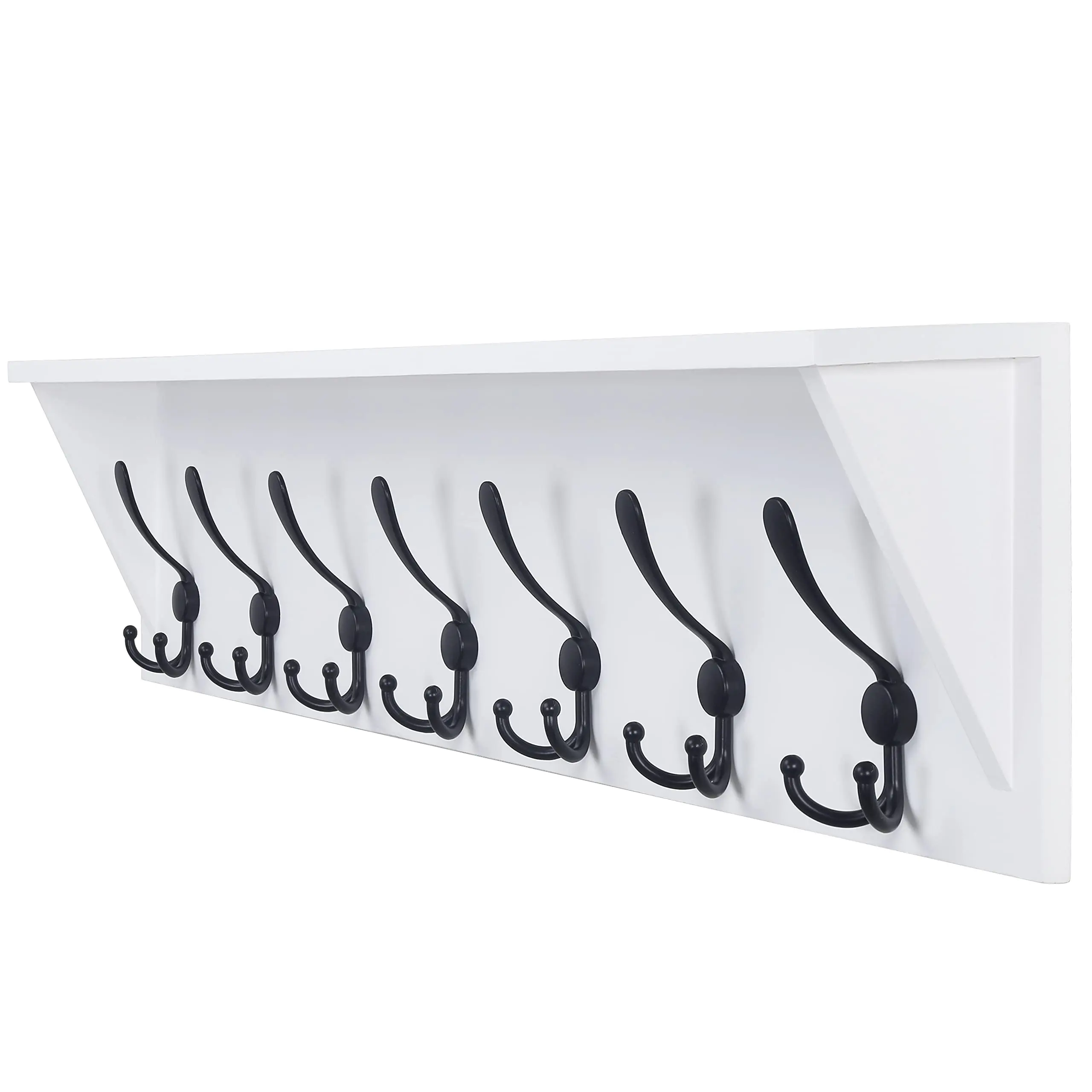 

Wall Mounted Coat Rack Shelf With 7 Tri Hooks 35 Inch Heavy Duty Wooden Hanger For Entryway Bathroom