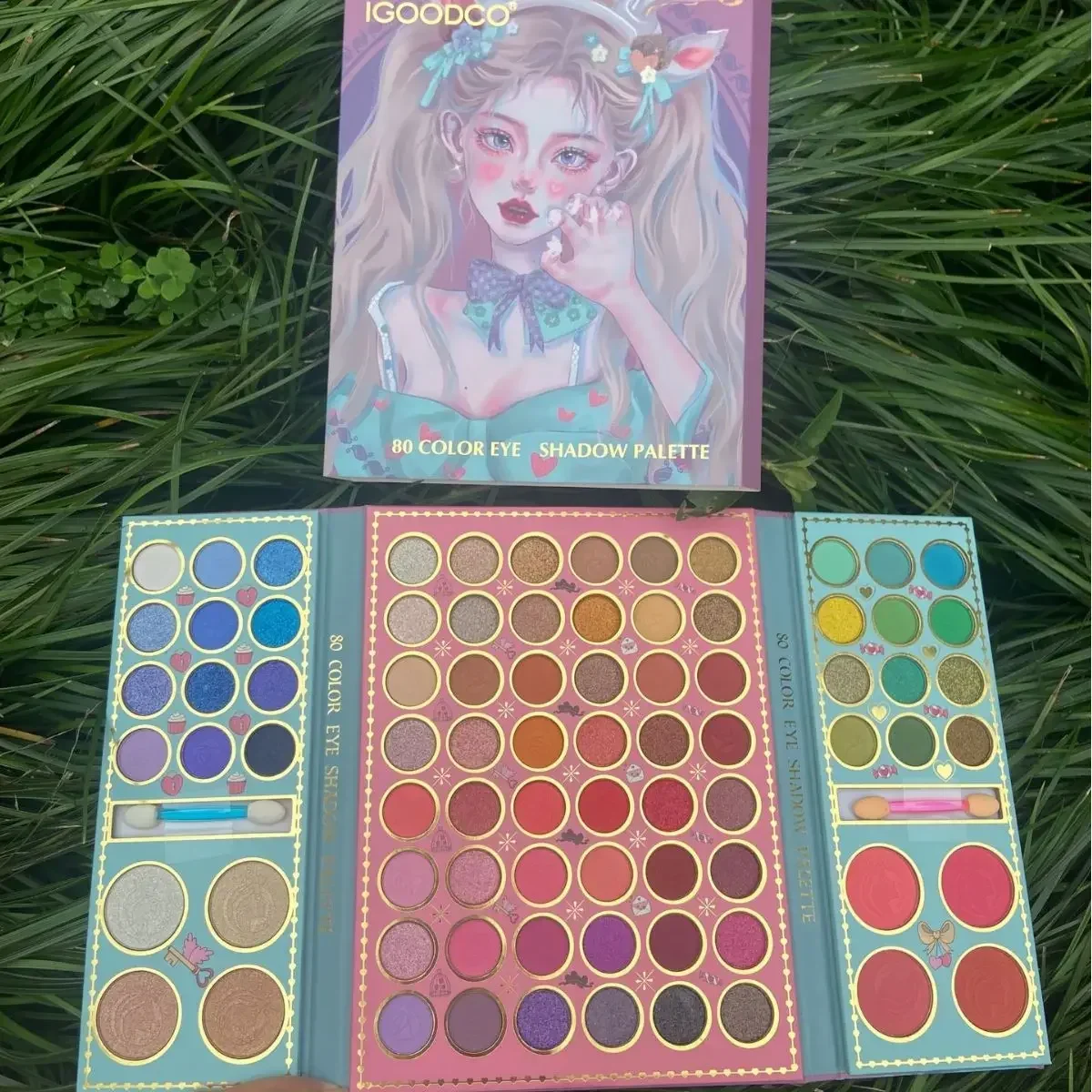 Paleta de sombra de ojos para niños, 80 colores, mate, brillo, rubor, paleta de maquillaje integrada, escenario, impermeable