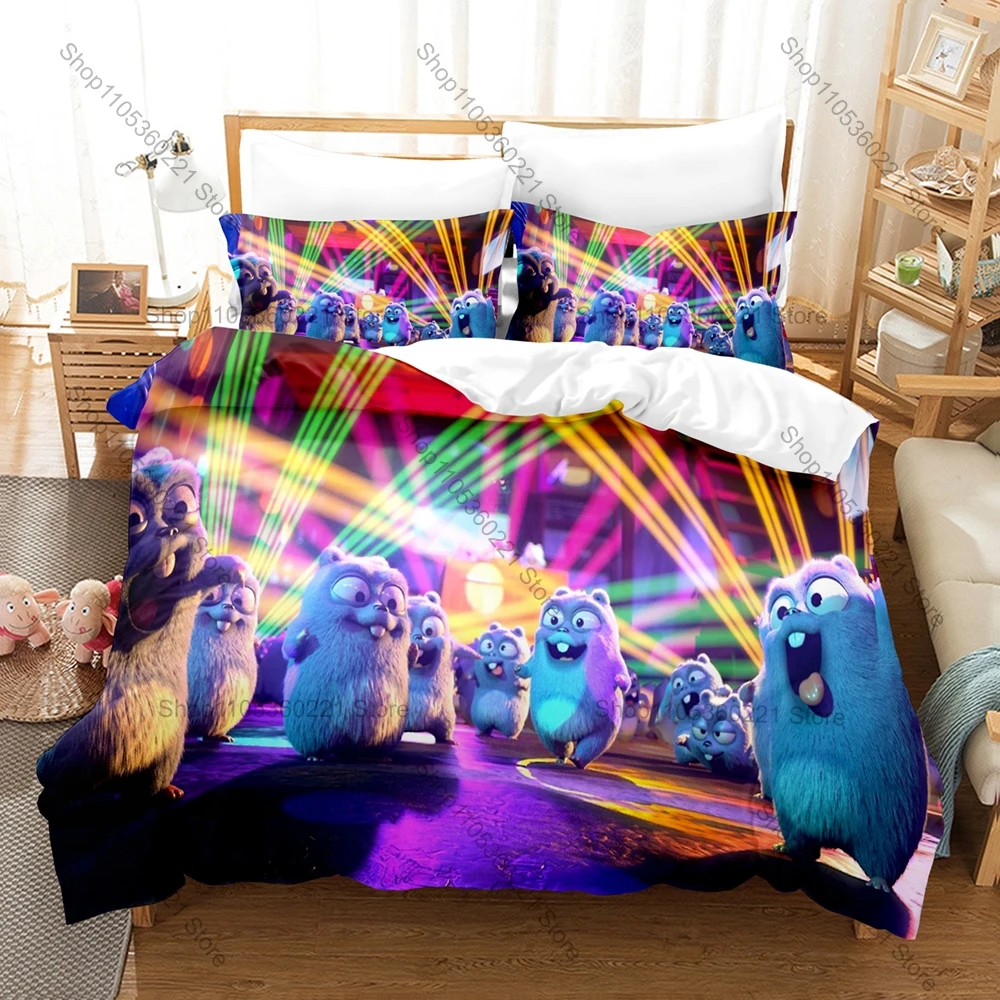 Cartoon Collage Grizzy Bear and Naughty Lemmings Comedy Scene 3PCS Bedding Duvet Cover + 2 Pillowcases Home Decoration