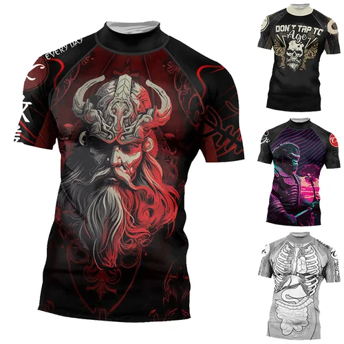 Imagen 2 del producto Cody dibujos animados increíble ropa de surf hombres Rash Guard manga corta verano protección UV buceo traje de baño UPF 50 + camisas de playa