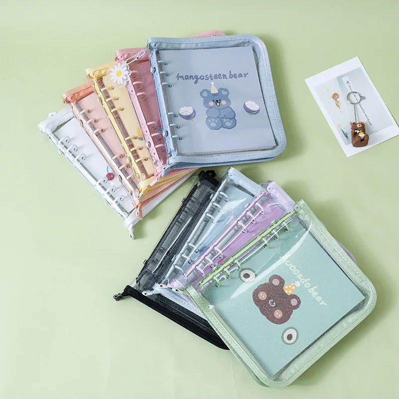 A6 Square Colored Zipper Binder Photo Card Collection Book Postcard Organizer Diary Notebook School Stationery