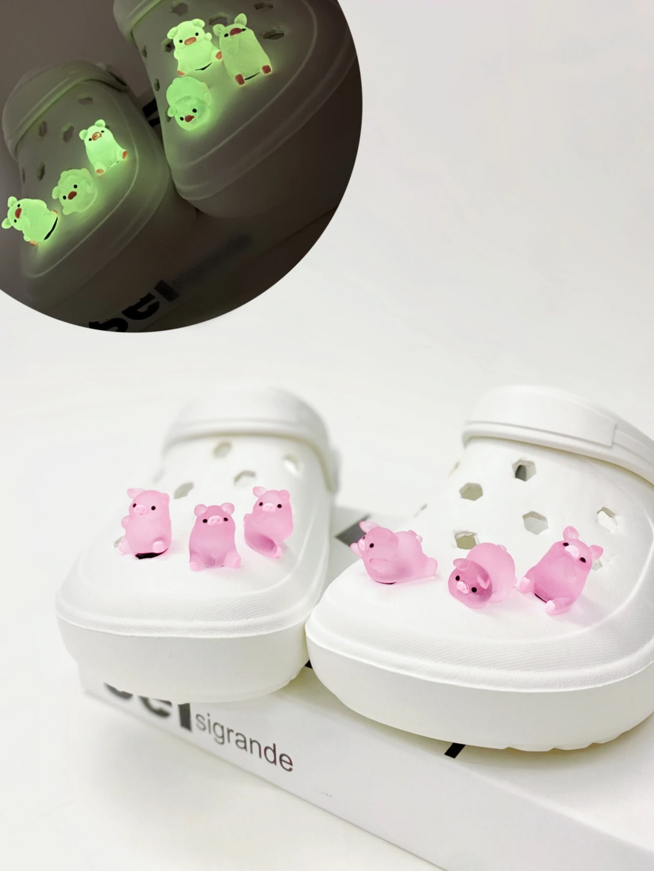 6pcs/pack Detachable Pink 3d Cute Piggy Hole Shoes Or Sandals Decor