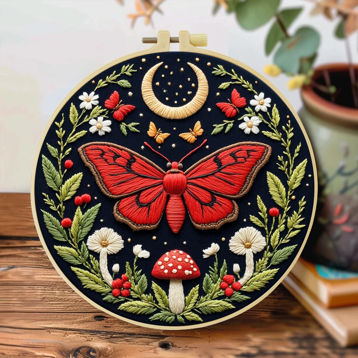 1 Stück 20X20CM/15X15CM 7,87/6,3 Zoll Ein Wunderschöner Roter Schmetterling Taschen-Stickerei-Starter-Kit DIY-Kit Handwerk Malerei Nähen Kunst – Detail 1
