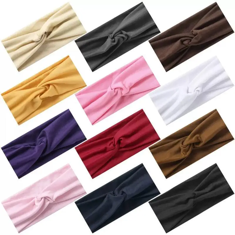 Soft Elastic Non‑Slip Knotted Sports Headband Solid Color Head Wrap for Yoga Gym Fitness Hair Decor