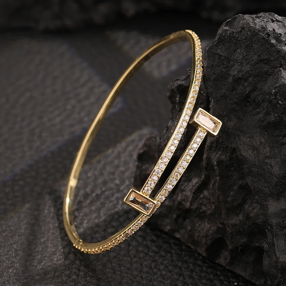 

Elegant Geometric Square Zircon Opening Bracelet Women Wedding Anniversary Gift Dress Accessories Jewelry