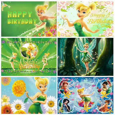 Cartoon Fairy Background Banner Tinker Bell Theme Backdrop Supplies Girl Birthday Party Decorations Baby Shower Photography Prop