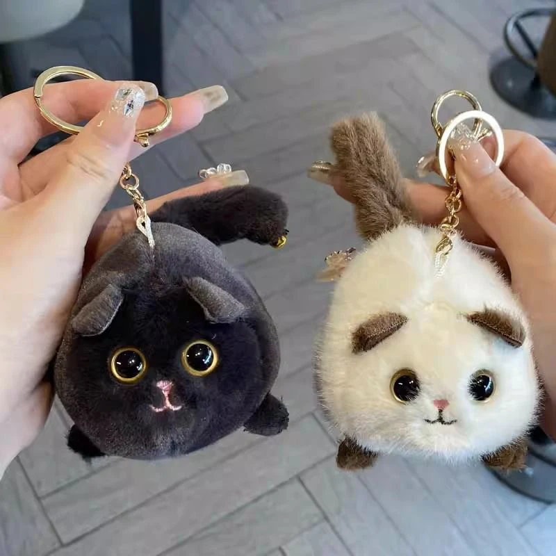 14cm Cartoon Rotate Tail Plush Toy Cute Cat Rabbit Plush Toy Shakes Tail Pull Cord  Move And Sound Plush Doll Pull Cord Keychain