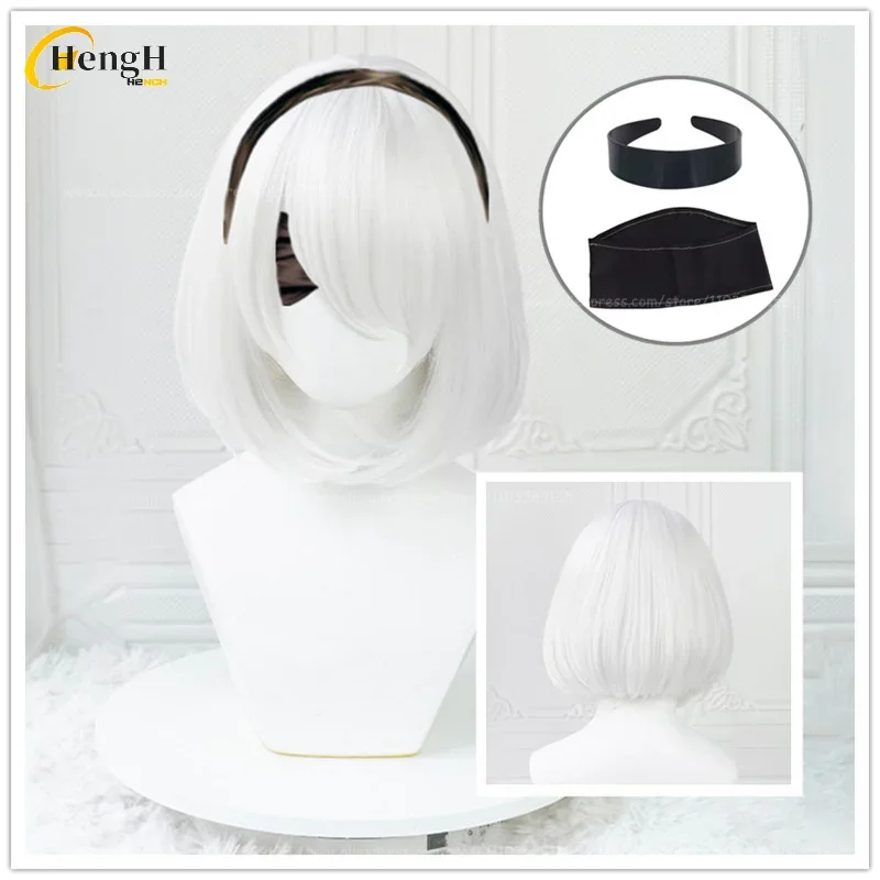 

In Stock Synthetic Anime YoRHa No. 2 Type B Cosplay Wig Short 30cm Silver White Wig 2B Heat Resistant Hair Party Wigs + Wig Cap