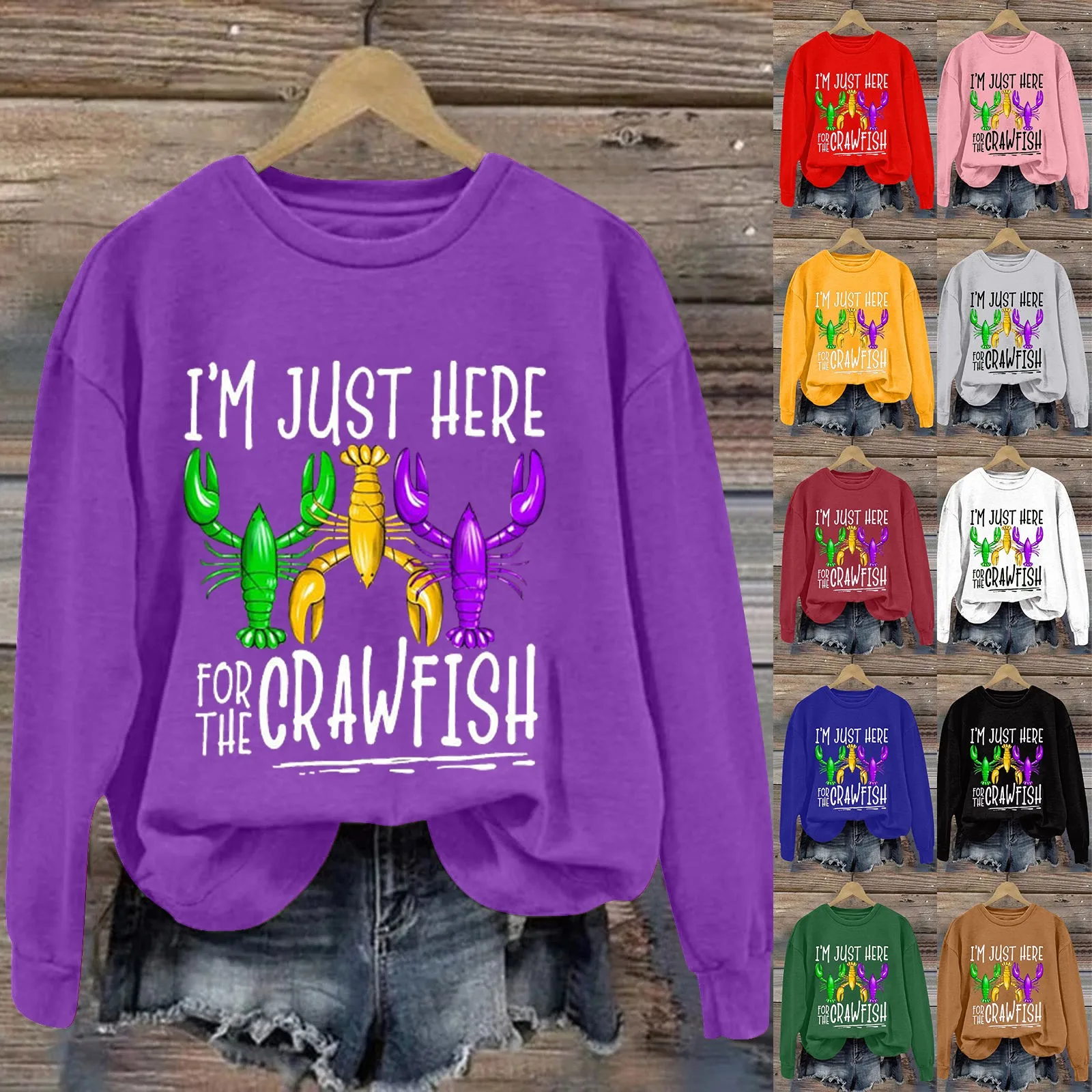 I'm Just Here For The Crawfish Women's Monogram Light Steel Sweatshirt Fit Apparel Dz Sweatshirt Heavy Sweat Jacket with Hood