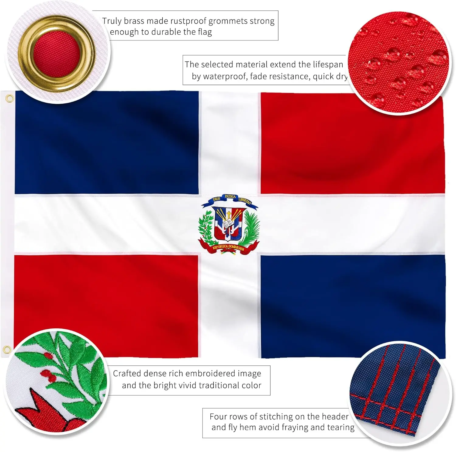 Flagnshow 100% Noly Embroider Dominican Republic Flag