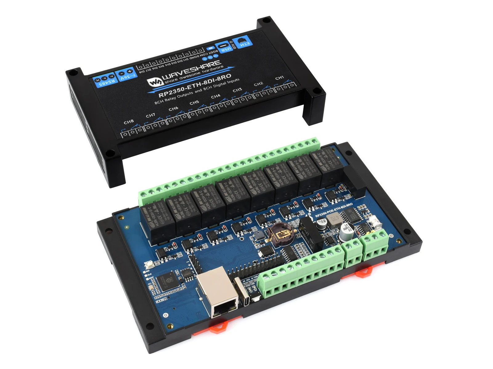 Chipboard Waveshare Rp2350 Eth 8d1 8ro Industrial 8 Channel Relay Module, Based Dual-core Architecture Microcontroller , Digital