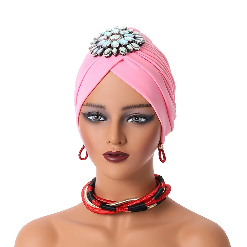 2024 neue Shinny Diamanten Turban Kappe für Frauen weibliche Wickel kopf Motorhaube muslimischen Kopftuch Hut Turbante Mujer