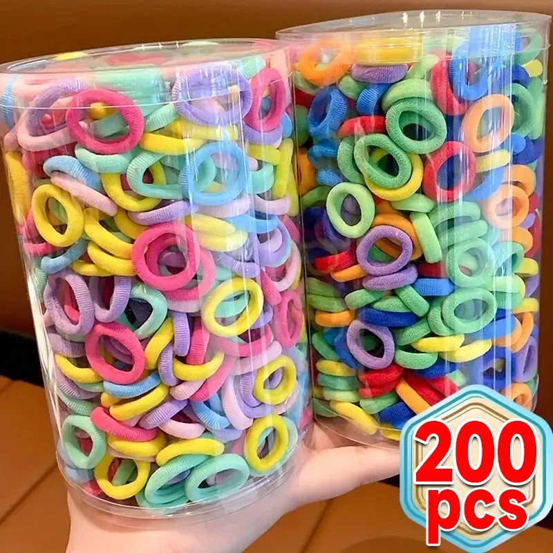 100/200 sztuk kolorowe podstawowe nylonowe gumki do włosów dla dziewczynek kucyk Hold Scrunchie gumka dla dzieci podstawowe akcesoria do włosów