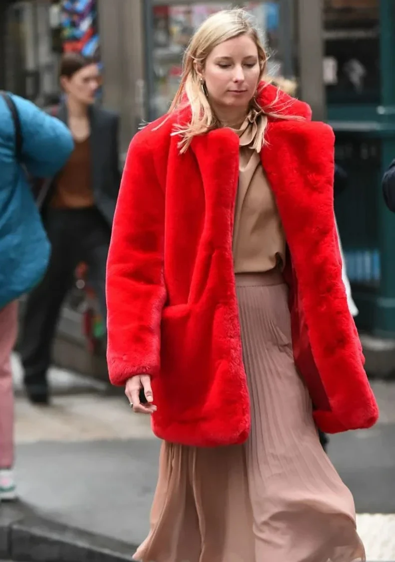 

Womens Faux Fur Coat Mid Long Length Winter Plush Lapel Jacket Fluffy Fuzzy Overcoat Female Outerwear