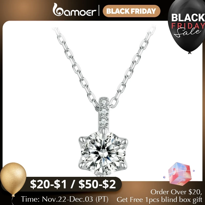 BAMOER Moissanite Pendant Necklace D Color VVS1 Lab Grown Diamond for Women Wedding Engagement 925 Sterling Silver Fine Jewelry