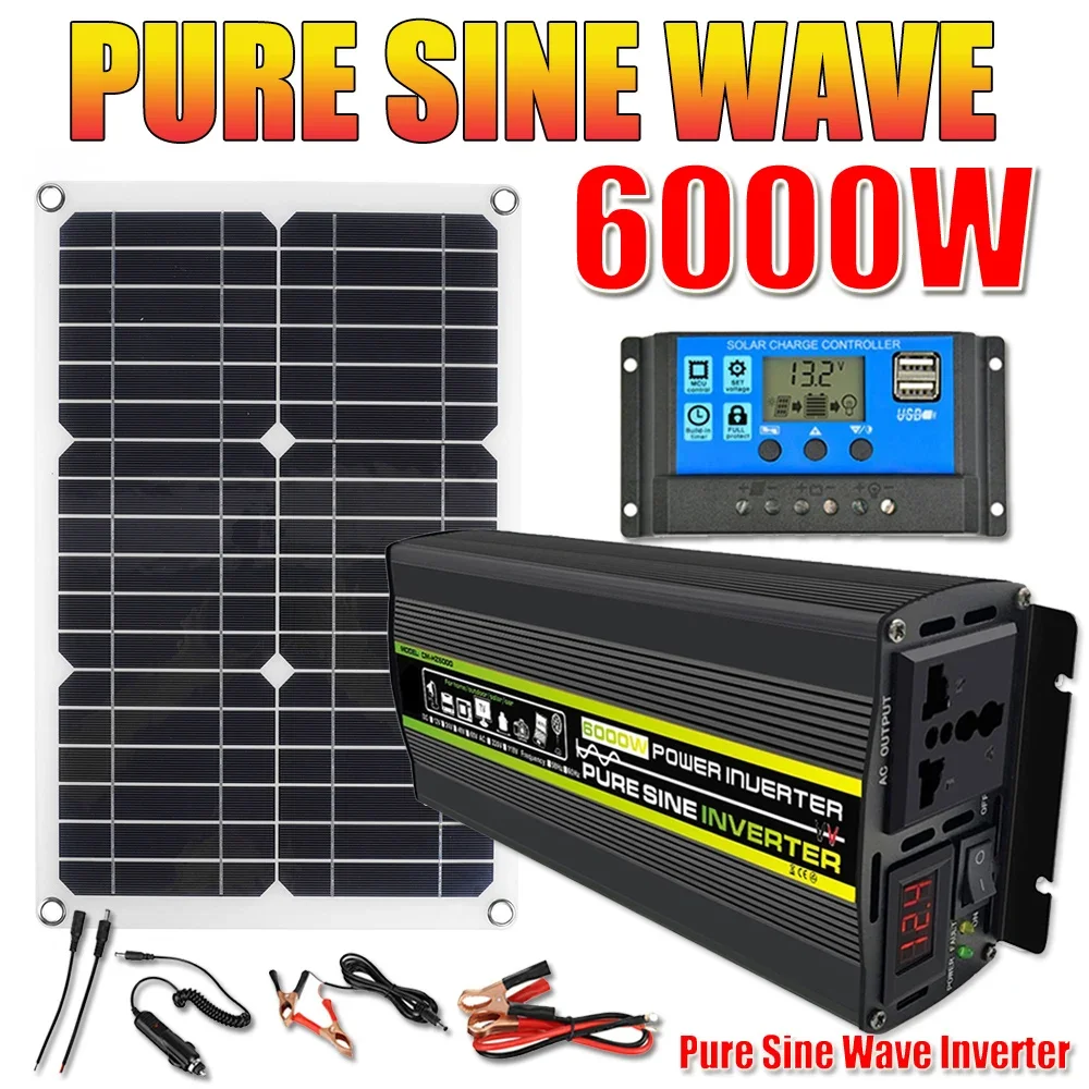 

Solar Generator System Pure Sine Wave Inverter Kit 12V 220V 8000/6000/4000/3000W Power Inverters Solar Panel with 30A Controller