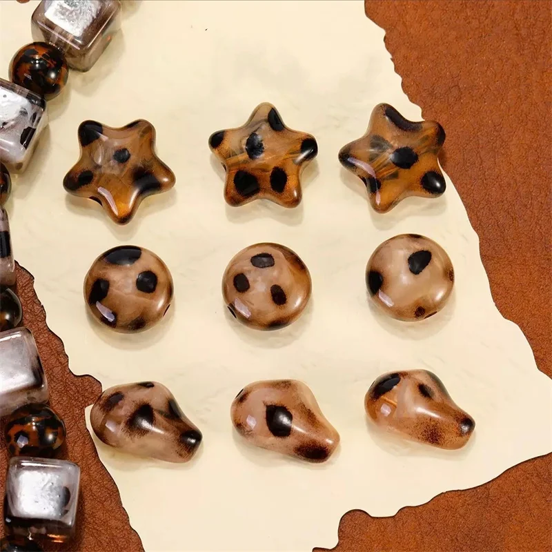 

New arrived 50pcs/lot color Leopard pattern print geometry Irregular droplets shape acrylic beads diy jewelry garment accessory