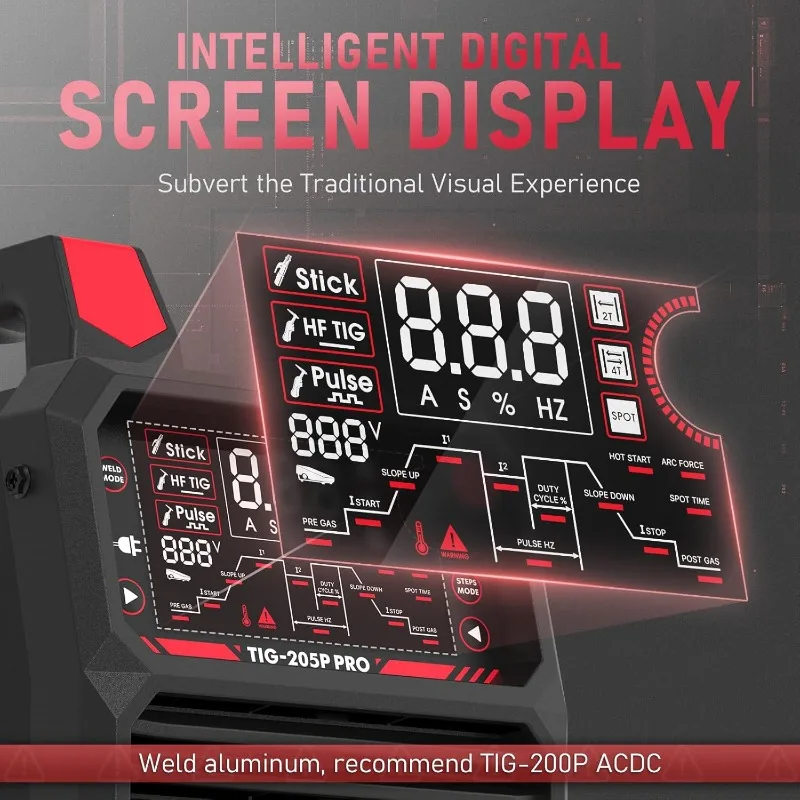 YESWELDER TIG Welder With Pulse 205Amp Large LED Display, STICK/DC TIG/PULSE TIG 3 In 1