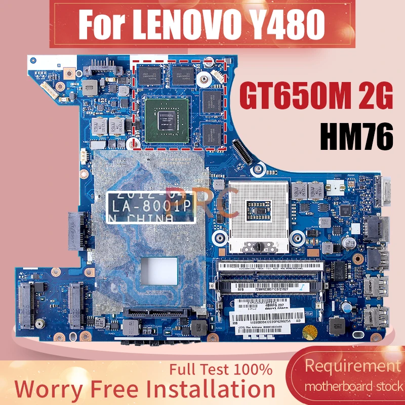 LA-8001P For LENOVO Y480 Laptop Motherboard 90000432 SLJ8E N13P-GT-A2 HM76 GT650M 2G Notebook Mainboard