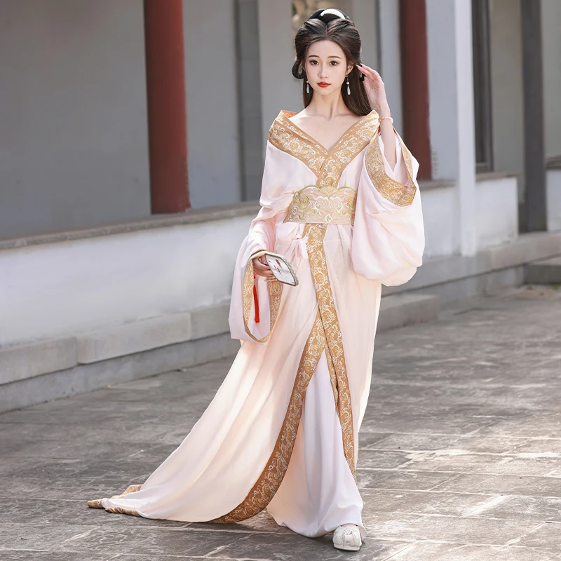 Original Classic Dance Hanfu Women Restored Cross Collar Tailed Warring States Robe Embroidered Daily Straight Ju Chinese Dress