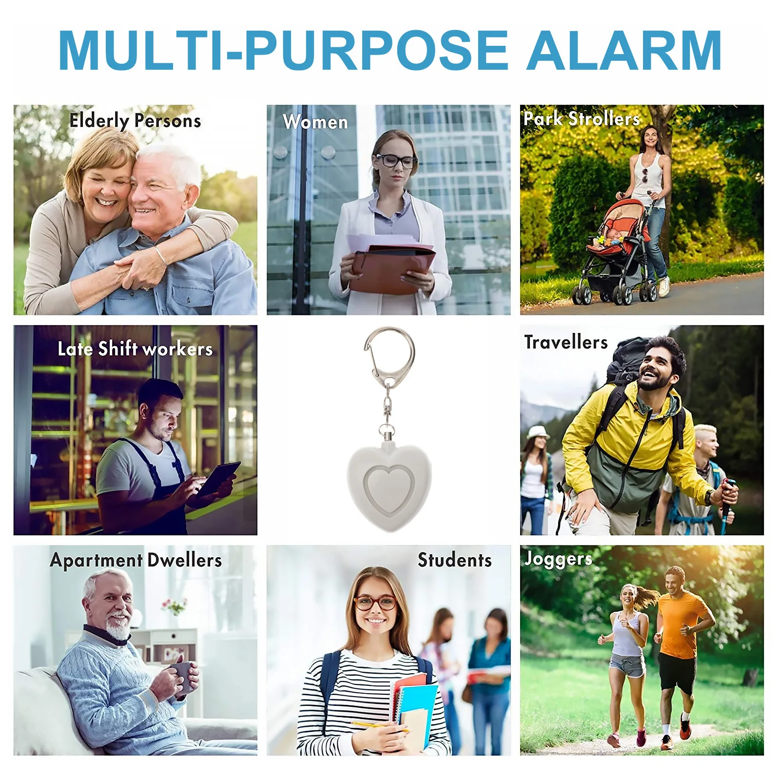 

Personal Alarm Keychain Heart Shape LED Device for Women and Elderly Alarm Keychain Self Self for Women