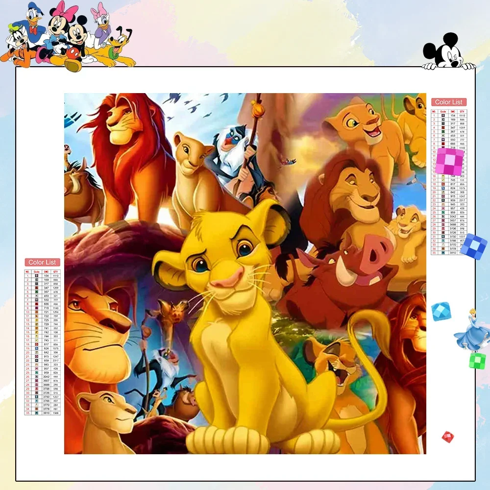 Pintura de diamante del Rey León de Disney, mosaico de diamantes de cicatriz Simba Nala, bordado redondo completo, decoración de pared, regalos de vacaciones