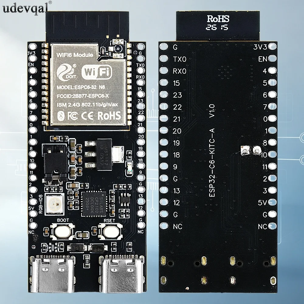 ESP32 C6 N8 Development Board WiFi 6 BT Module for ESP32-C6-DevKitC-1 Android ESPIDF IDE J5 8M FLASH 32PIN CP2102 TYPE-C WiFi6