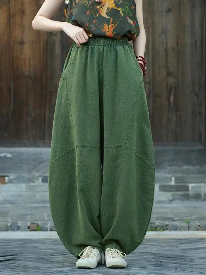

Ladies Loose Cotton Linen Harlan Pants Spring Summer New Style Nine Points Lantern Pants Casual Comfortable High Waist Jeans