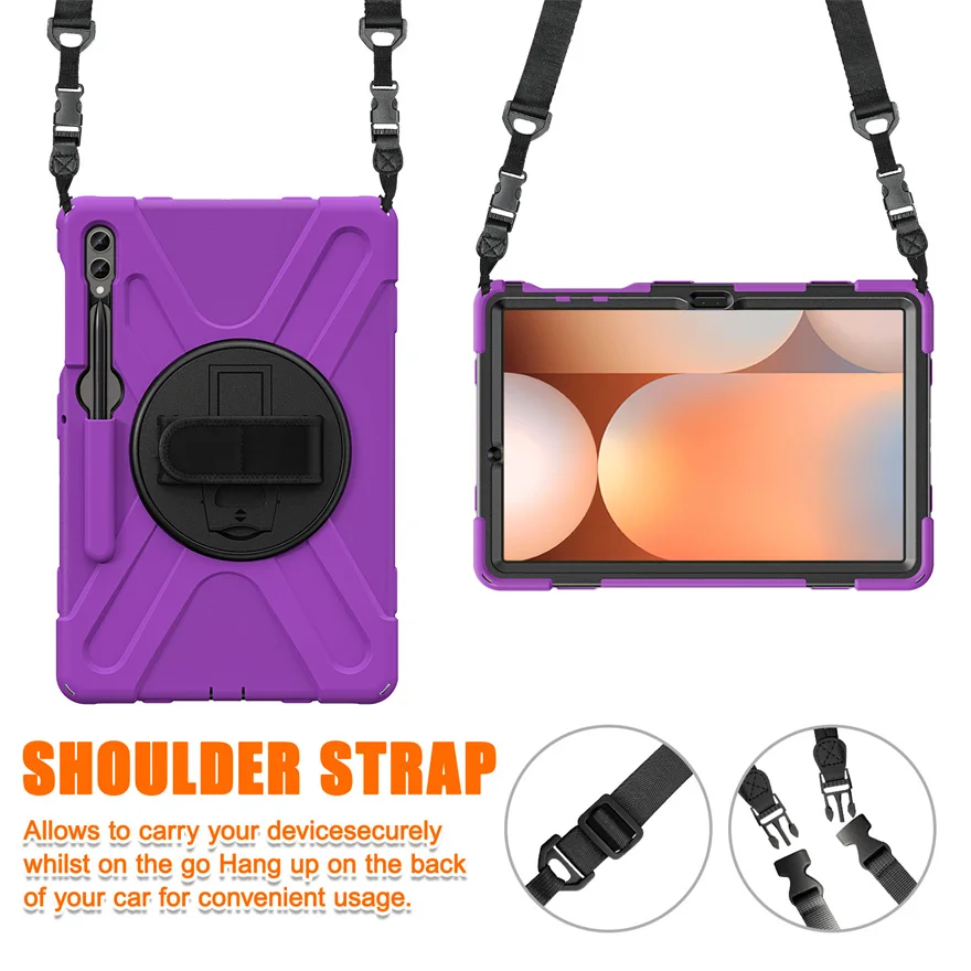 For Samsung Galaxy Tab S10 S9 S8 S7 Plus S7 FE Case 12.4" 360° Rotating Bracket with Four Corner Anti Drop Protective Shell (A)