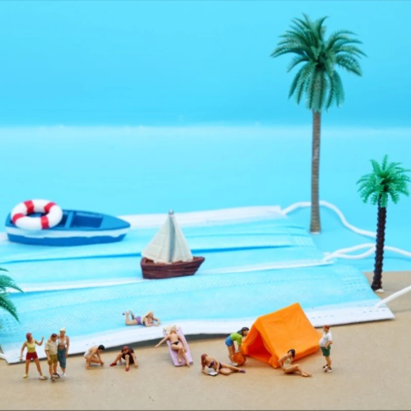 1:87 Scale Miniature Scene Figurine Mini Toys Model Beach Camping Site Tent Swimwear Paty Simulation Action Figures Micro Prop