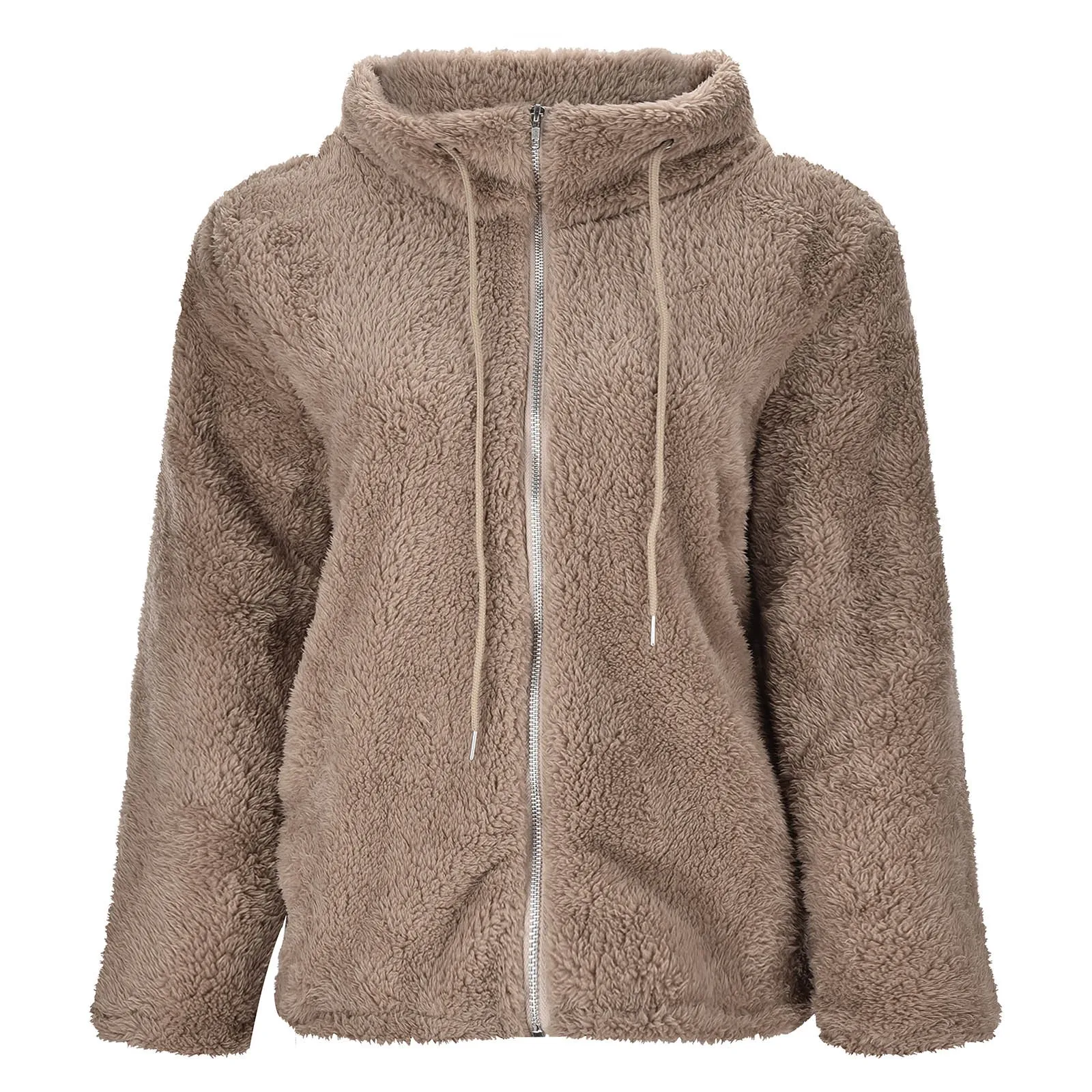 Chaqueta cálida con capucha para mujer, sudadera informal con cremallera, abrigo de lana suave y lisa, otoño e invierno, 2023