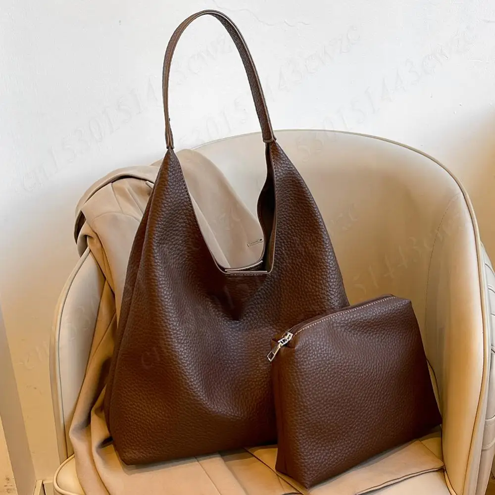 New Tote Bag for Women Shoulder Bag Solid Color Slouchy Hobo Bag PU Leather Large Capacity Handbag Tote Purse for Work Travel