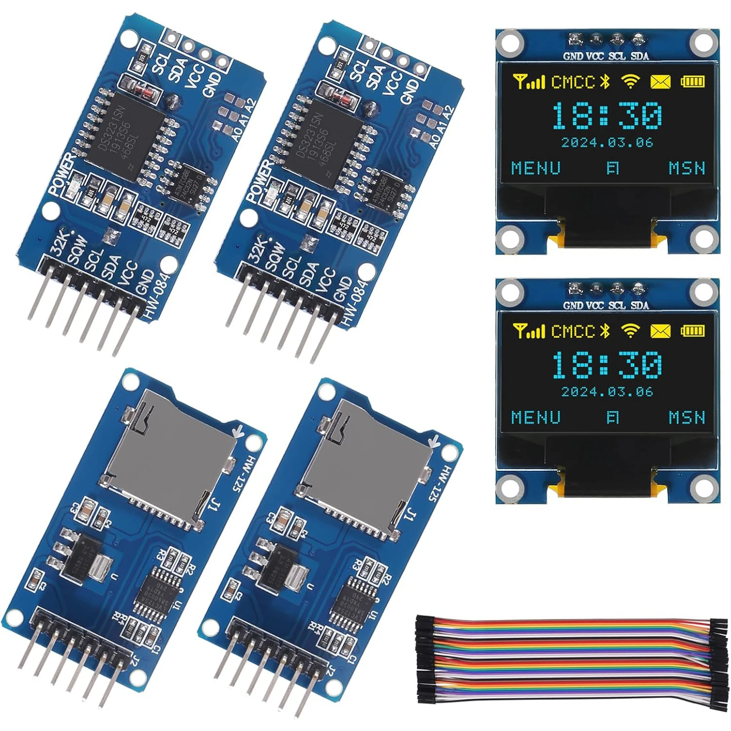 0.96 Inch OLED I2C IIC Display Module with DS3231 AT24C32 IIC RTC Module Clock Timer Memory Module and Micro SD TF Card Adater