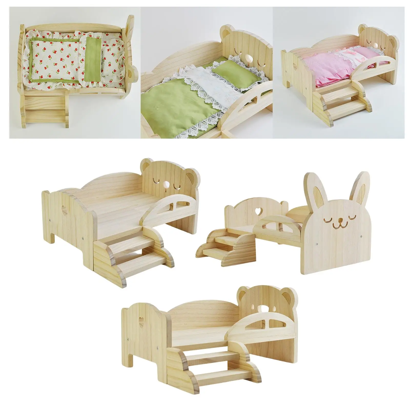 Doll Miniature Bed with Stairs 30cm Dolls Furniture Set Accessories