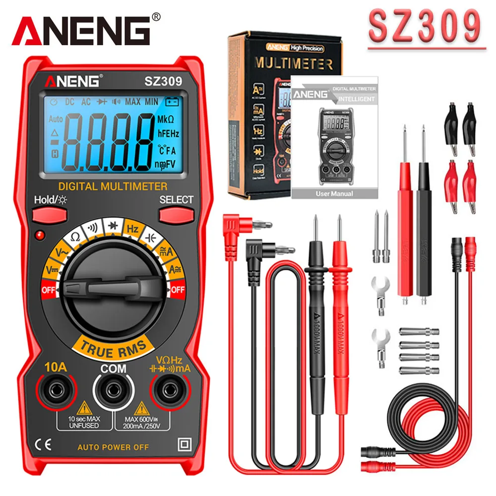 Aneng Sz309 Profissional Multímetro Digital de Alta Precisão ac dc Voltage Meter Fácil de Cary 1999 Contagem Tamanho Pequeno