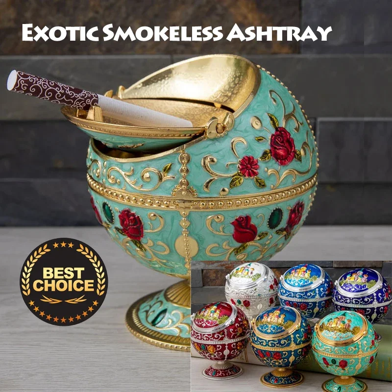 Exotic Antique Sphere Ash Tray Instant Smokeless Ashtray with Lid Cap Cigarette Cigar Portable Accesoires Windproof Smoke Free