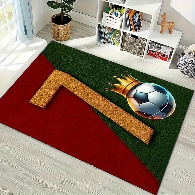 CR7 Fußball Kristall-Samt-Teppich Nummer 7 Krone Portugal Flagge Rutschfester Waschbarer Bodenteppich für Schlafzimmer Wohnzimmer Spielzimmer