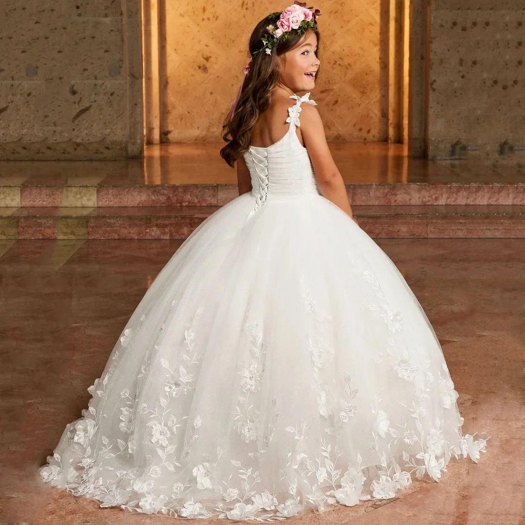 ชุดเดรสเด็กหญิงถือดอกไม้สีขาว แต่งระบายลายดอกไม้ แขนกุด สำหรับงานแต่งงาน งานวันเกิด งานเลี้ยง งานพรอม งานรับศีลมหาสนิท