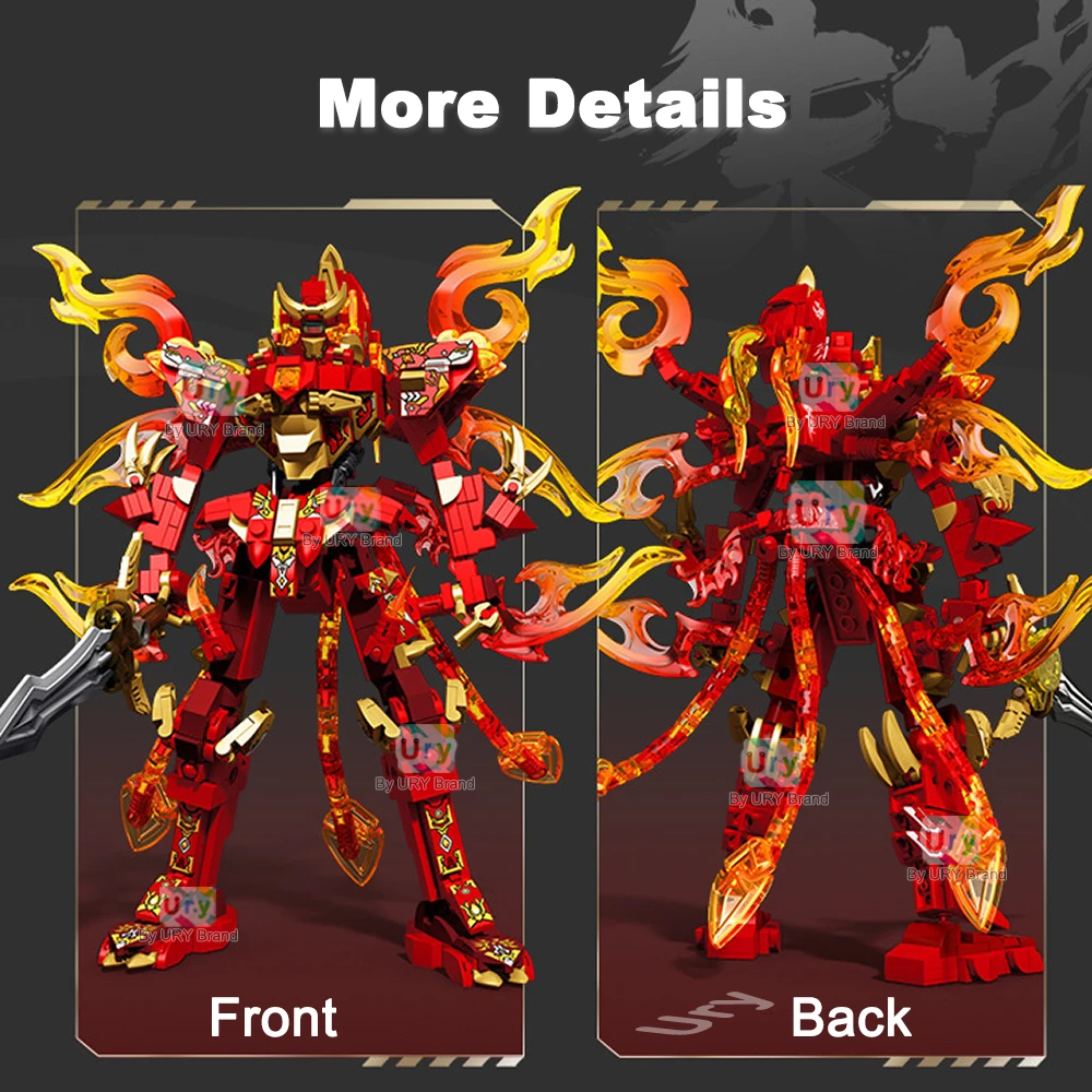 2in1 Ninja Movie Red Warrior Robot Battle Mecha Flying Fire Dragon Set Fighter Building Blocks Toy for Kid Boy Christmas Gift